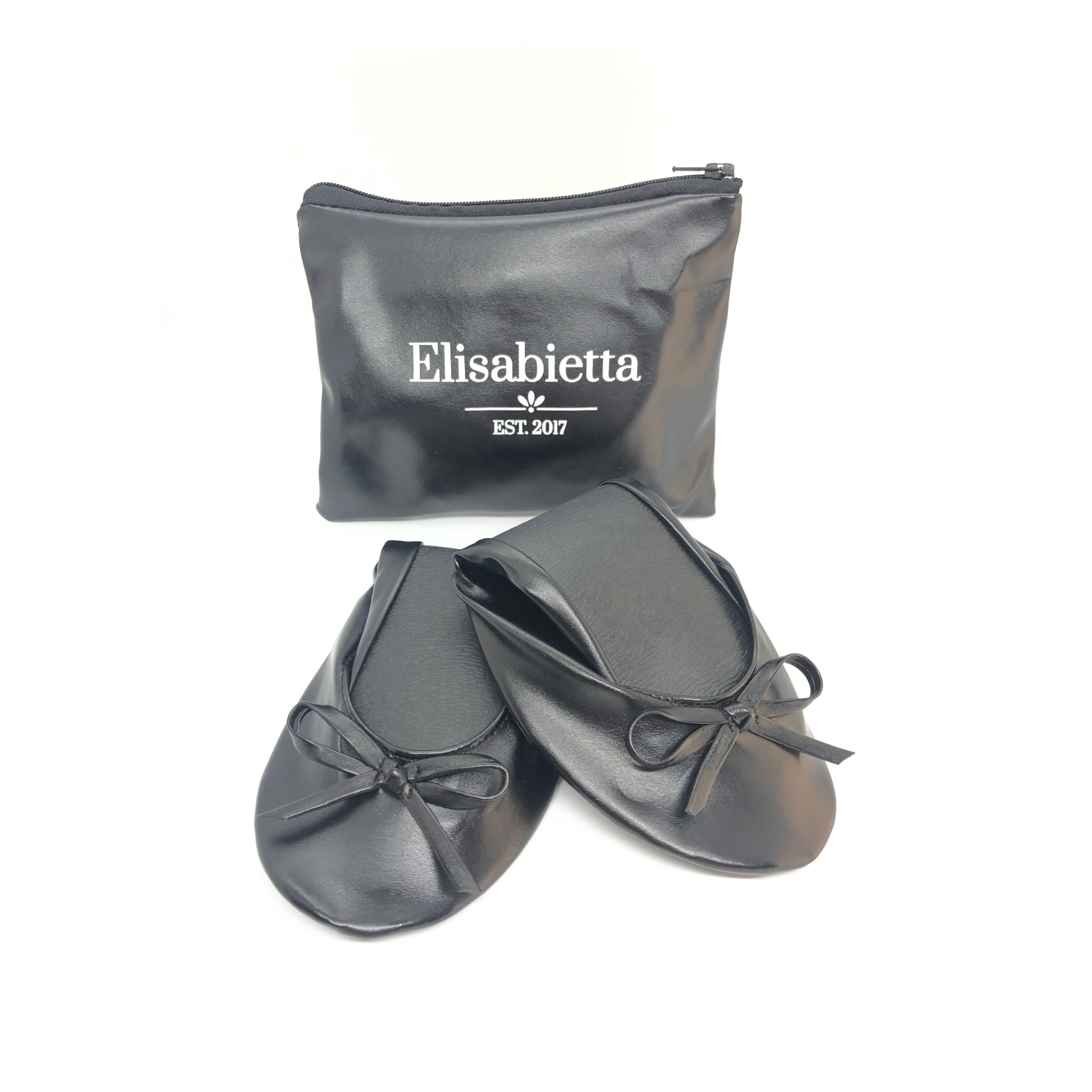 BLACK Foldable Flats with Luxury Pouch – Elisabietta Collection